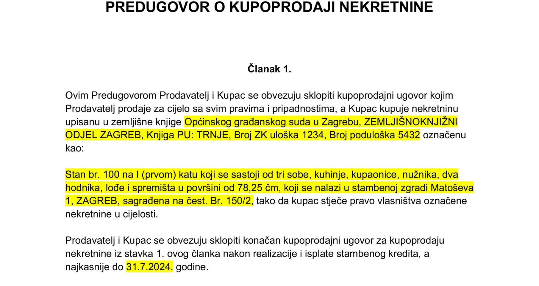 Predugovor o kupoprodaji nekretnine