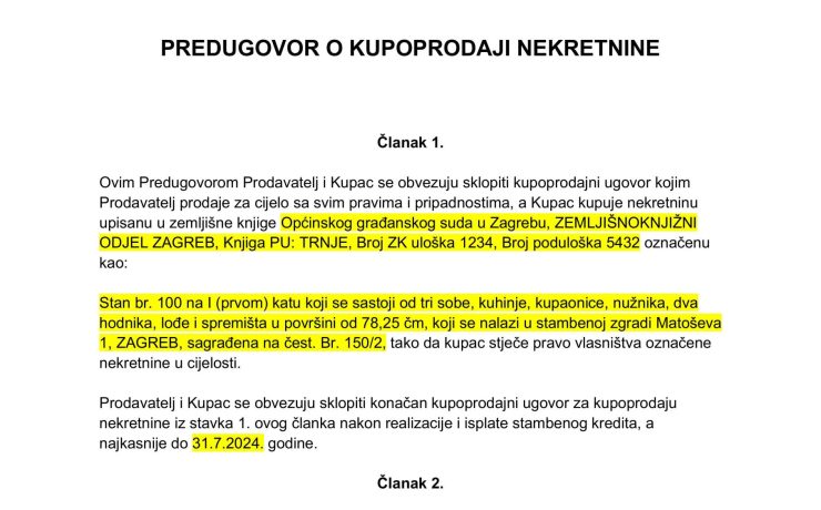 Predugovor o kupoprodaji nekretnine