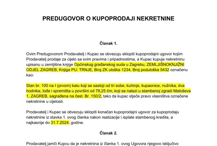 Predugovor o kupoprodaji nekretnine